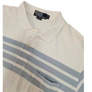 Polo Ralph Lauren Custom Fit Polo Shirt XL Blue White Stripe Short Sleeve Pony